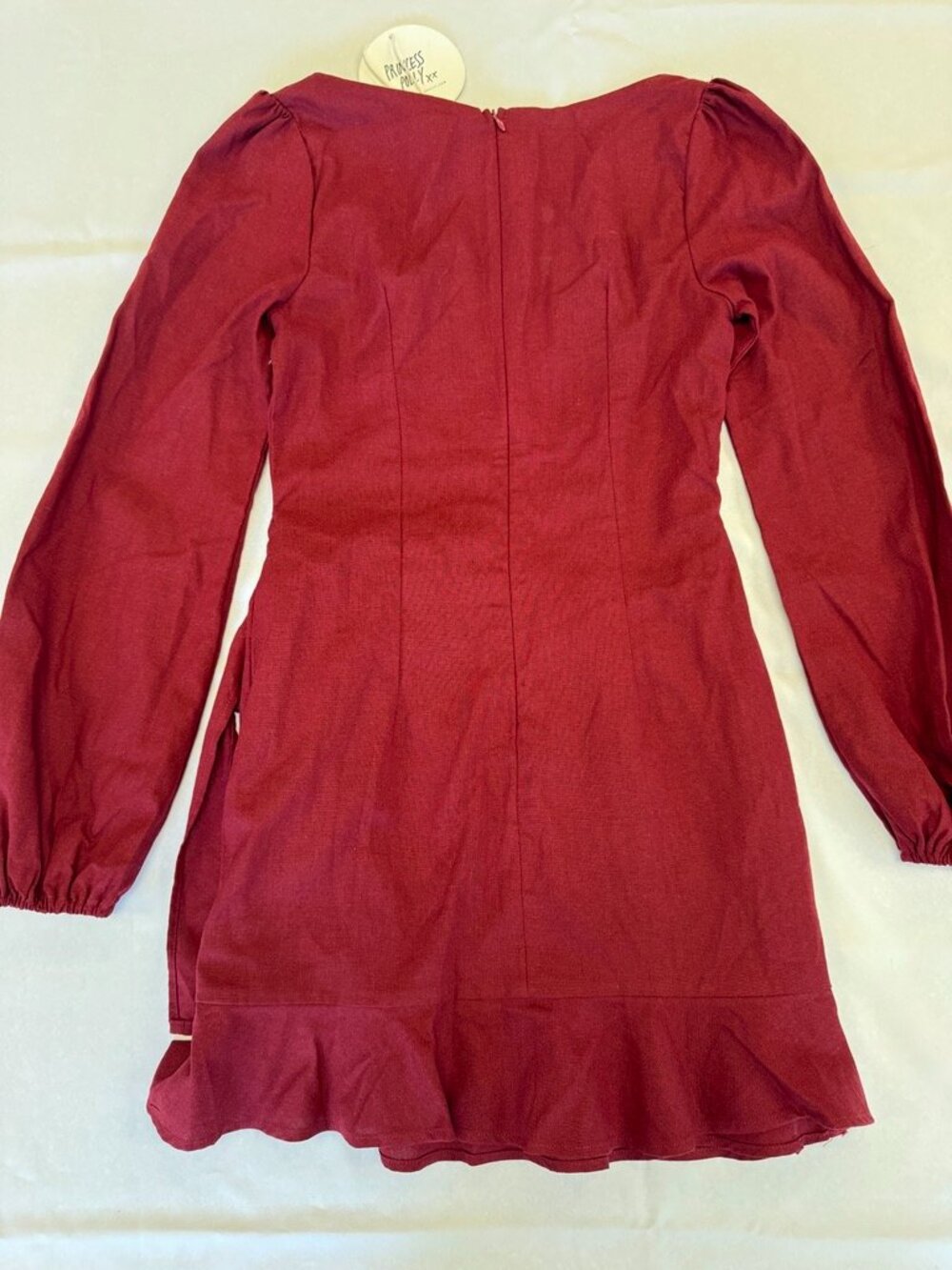 Princess Polly The Villa Mini Dress Burgundy Long Sleeve Ruffle Size 6 - Picture 13 of 14
